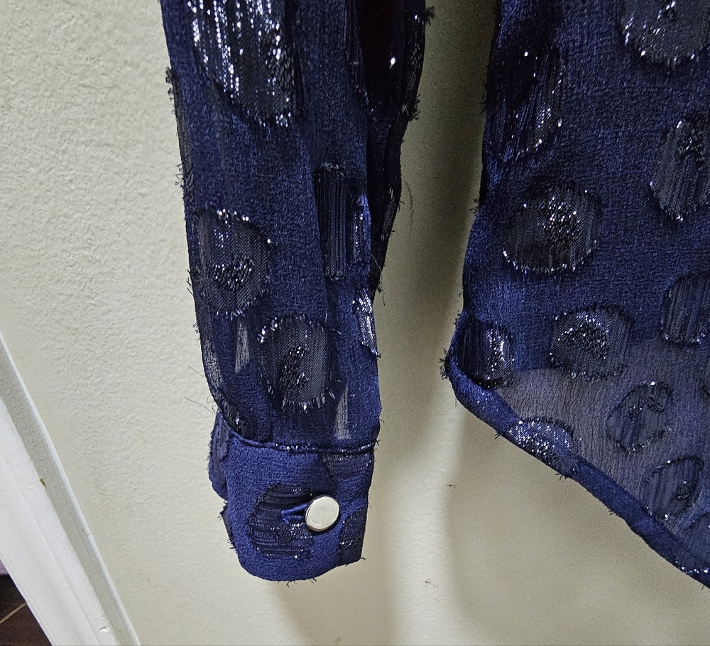 Elegant Navy Blue Sheer Women's Top - Picture 5 of 11